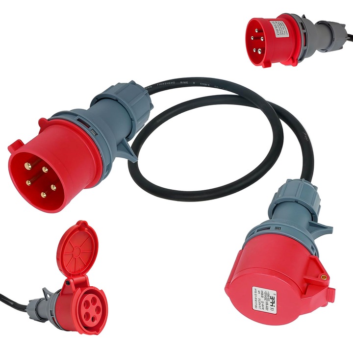 Adapter 32A-ről 16A-re, Taipintee, 5 tűs, 380V, 59 cm hosszúság, többszínű