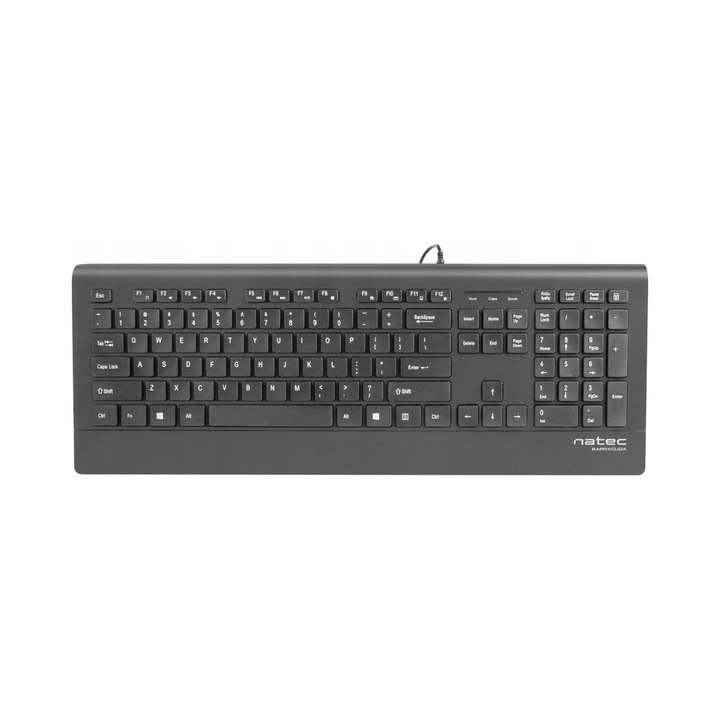 Tastatura Slim Natec Barracuda, suport pentru incheieturi, USB, neagra, 1.8m