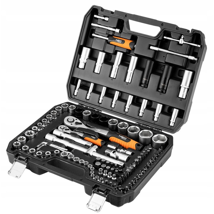 Set chei cu nasuri NEO TOOLS 10-215, 115 elemente, 1/2" si 1/4", CrV, CrMo