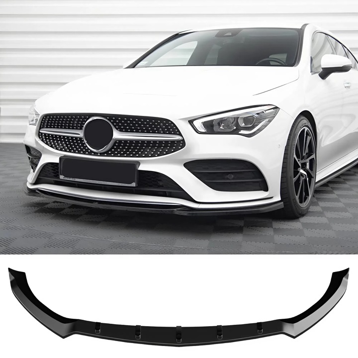 Mercedes CLA Coupe AMG-Line C118 2019+ Első spoiler fényes fekete ABS műanyag sport dizájn könnyen felszerelhető