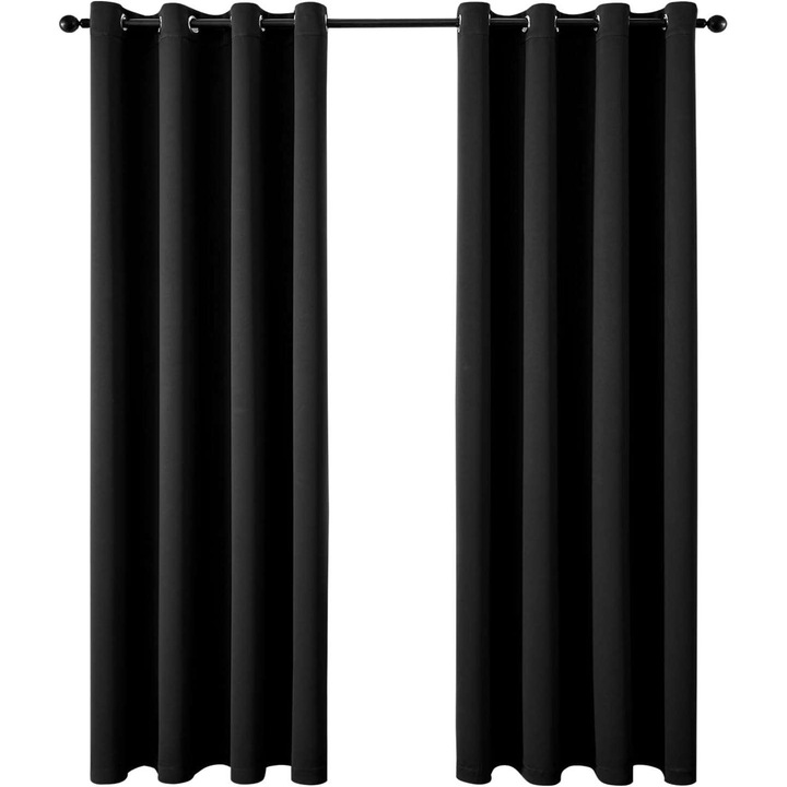 Hőszigetelő sötétítő függöny szett gyűrűs rögzítéssel, CE, fekete, 140x145cm, 2 db.