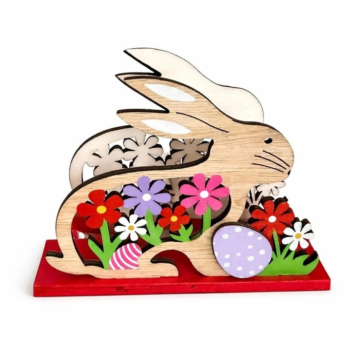 Suport servetele masa iepuras de Paste lemn baza rosie 12x5x9cm