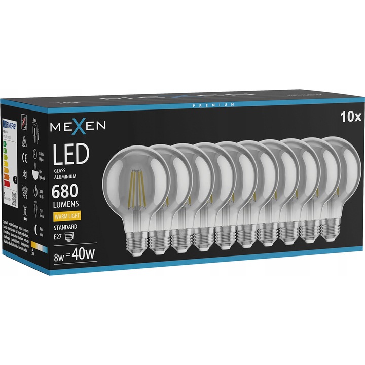 LED крушка Mexen Vintis E27 G80 8W 2700K 680 LM опушена