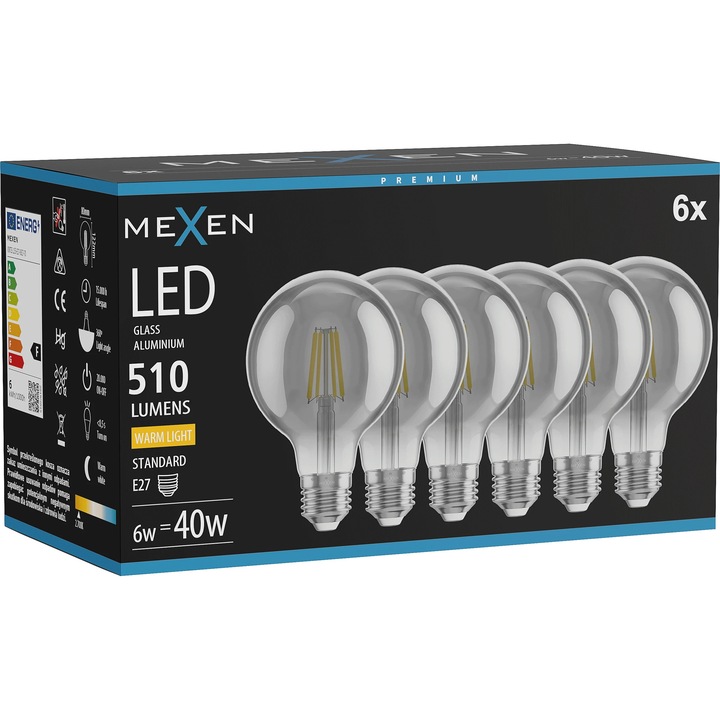 Bec LED Mexen Vintis E27 G80 6W 2700K 510 LM fumuriu