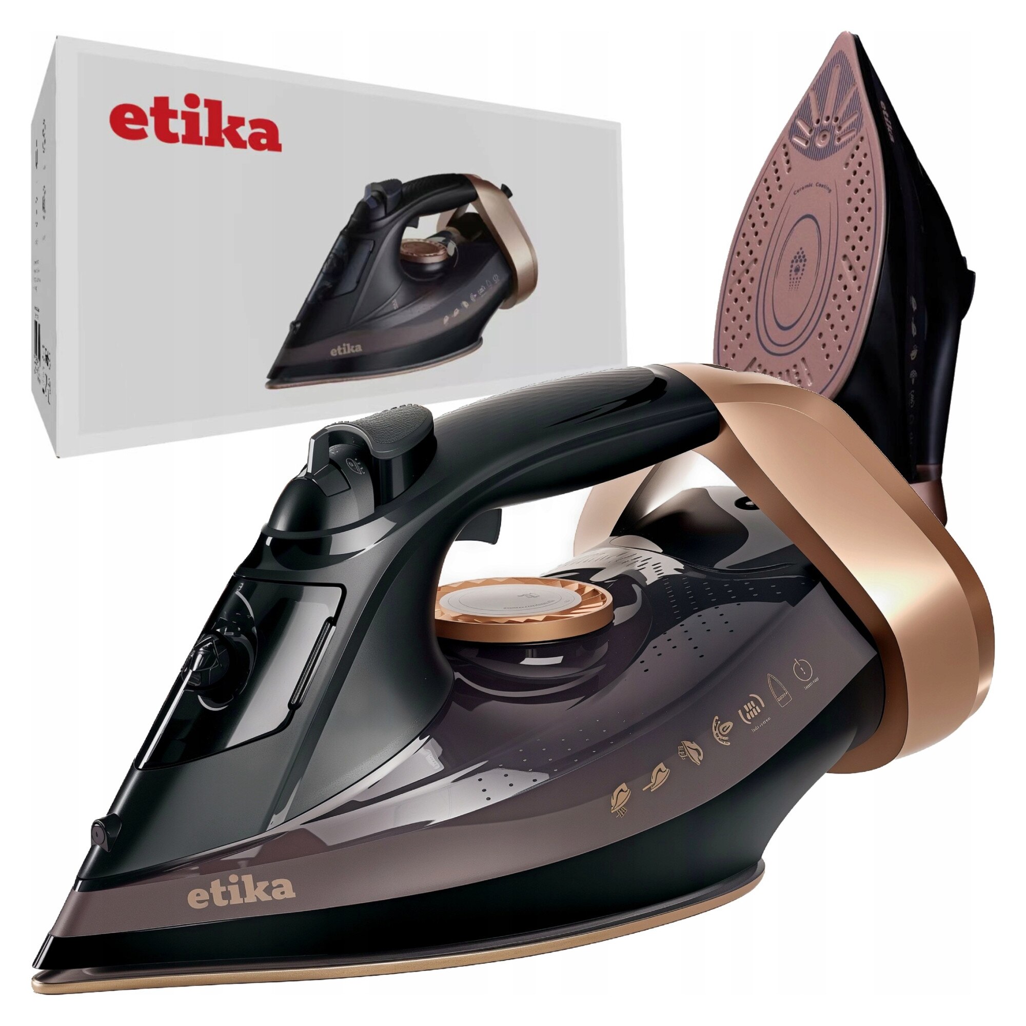 Fier de calcat cu abur Etika 3200 W, ceramica, 45 g/min, negru-auriu, 400 ml
