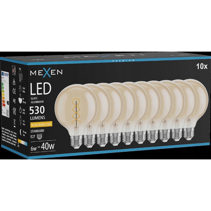 LED крушка Mexen Vintis E27 G95 6W 2200K 530 LM Amber