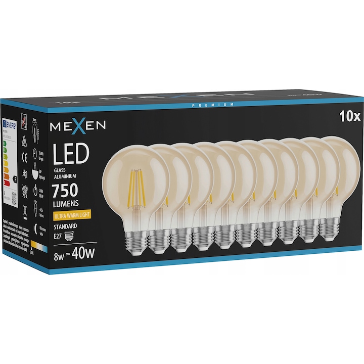 LED крушка Mexen Vintis E27 G80 8W 2200K 750 LM Amber