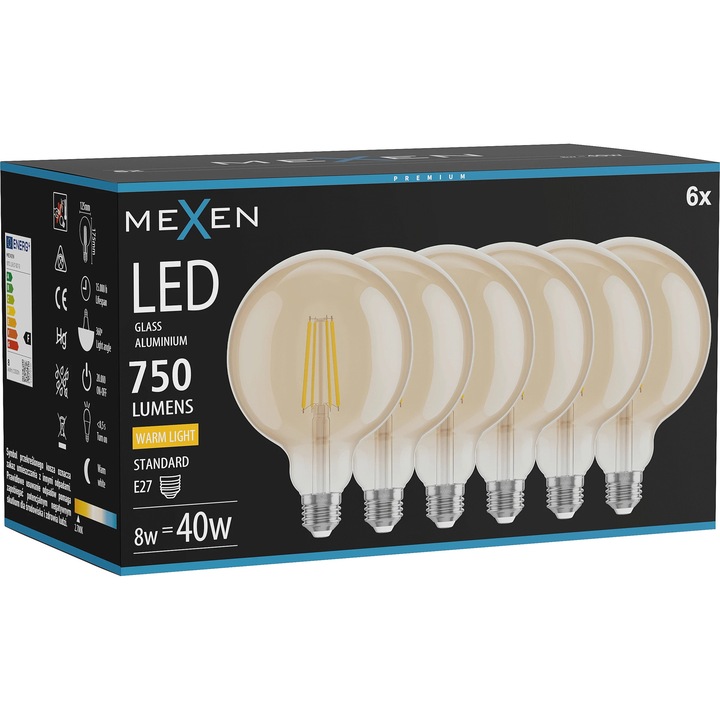 Bec LED Mexen Vintis 8W E27 G125 2700K 750LM Amber
