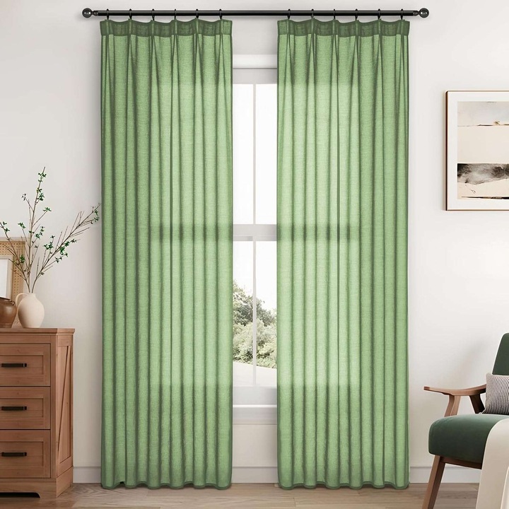 Perdele transparente cu volan, CE, verde, 140x230cm, set 2 bucati