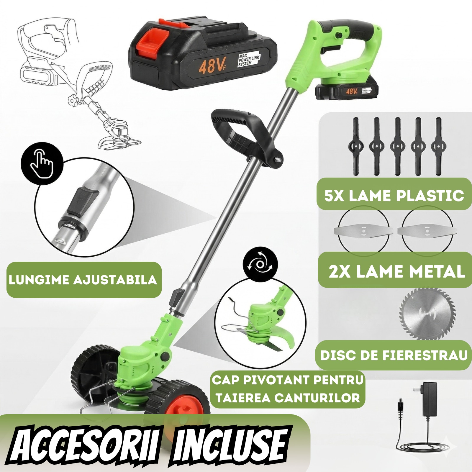 Motocoasa Electrica Fara Fir Infiniteea™️, Putere 1880W, Autonomie 2 ...
