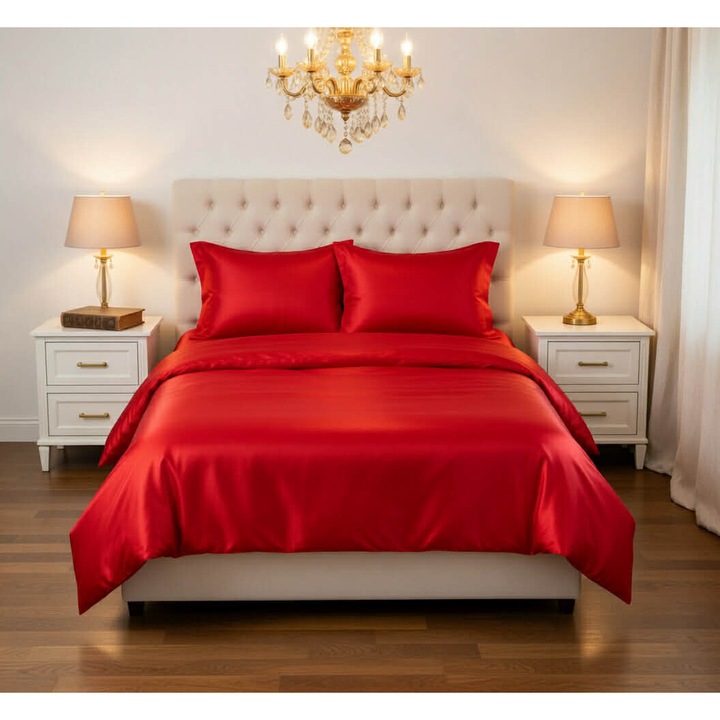 Cearsaf pilota Katerinna, matase naturala 100%, 19 momme, rosu deschis, 1, 80x2m