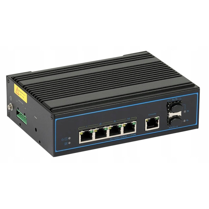 Ipari switch 3621NDM, 4 PoE port, 2 SFP port, IP40, 165x115x50mm