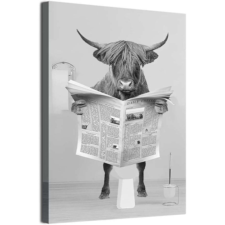 Tablou MKHFUW, obraz pe panza fara rama, 60x90cm, model vaca montana