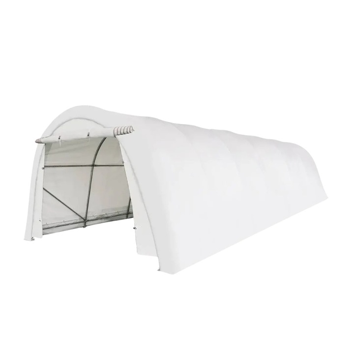 Tárolósátor, FONIX TitanShelter, vastag PVC, 3.66x6.1x2.44m, feltekerhető bejárati ajtó 3.5x1.9m, fehér