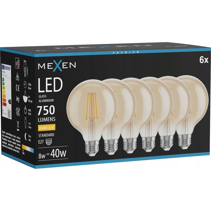 Bec LED Mexen Vintis E27 G95 8W 2700K 750LM Amber