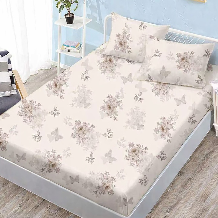 Set husa pat Finet Elegance, 2 fete perne, crem, 160x200cm