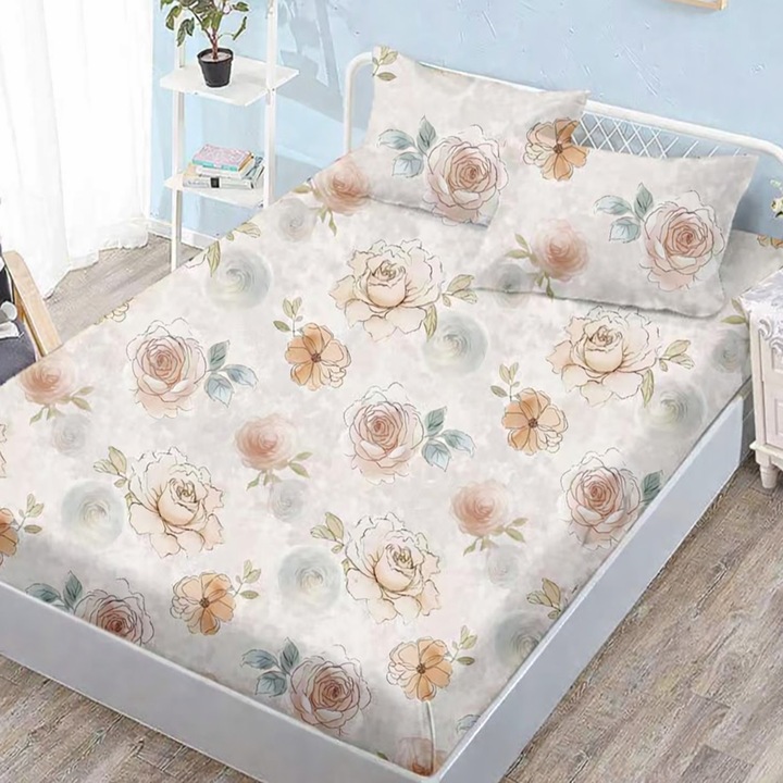 Set husa pat Finet Elegance 160x200 cm + 2 fete perne, Trandafiri mari, Portocaliu