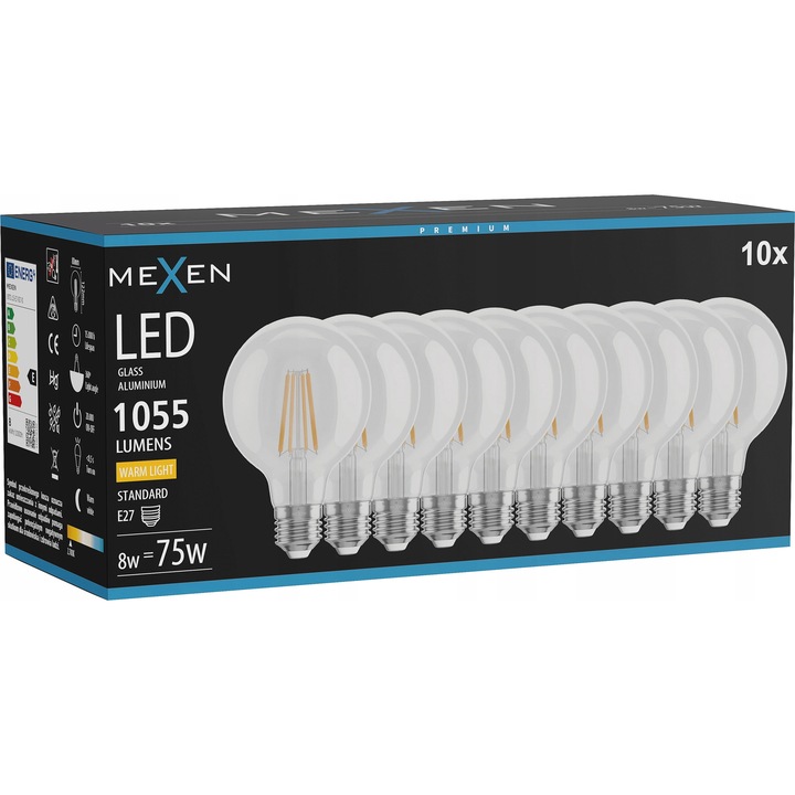 LED крушка Mexen VINTIS E27 G80 8W 2700K 1055 LM прозрачна