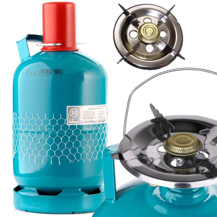 Butelie gaz propan butan 5KG cu arzator 220mm, set pentru camping, dimensiuni 220x470mm