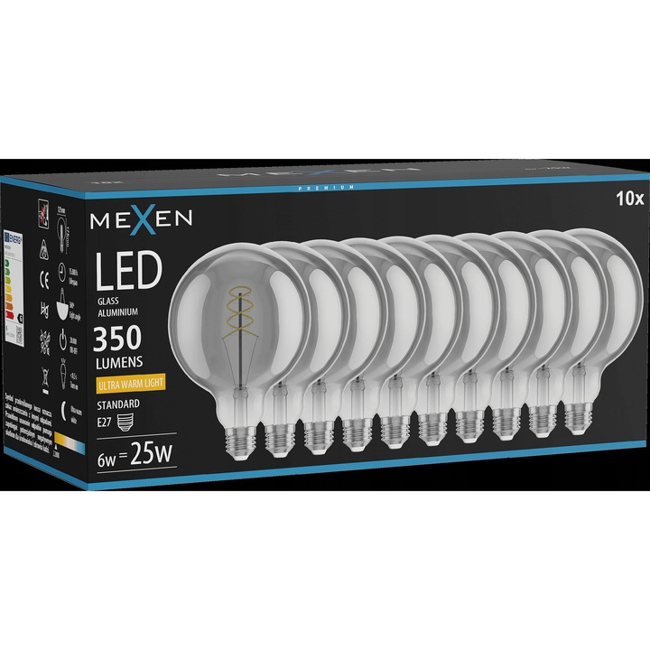 LED крушка Mexen Vintis E27 G125 6W 2200K 350LM опушена