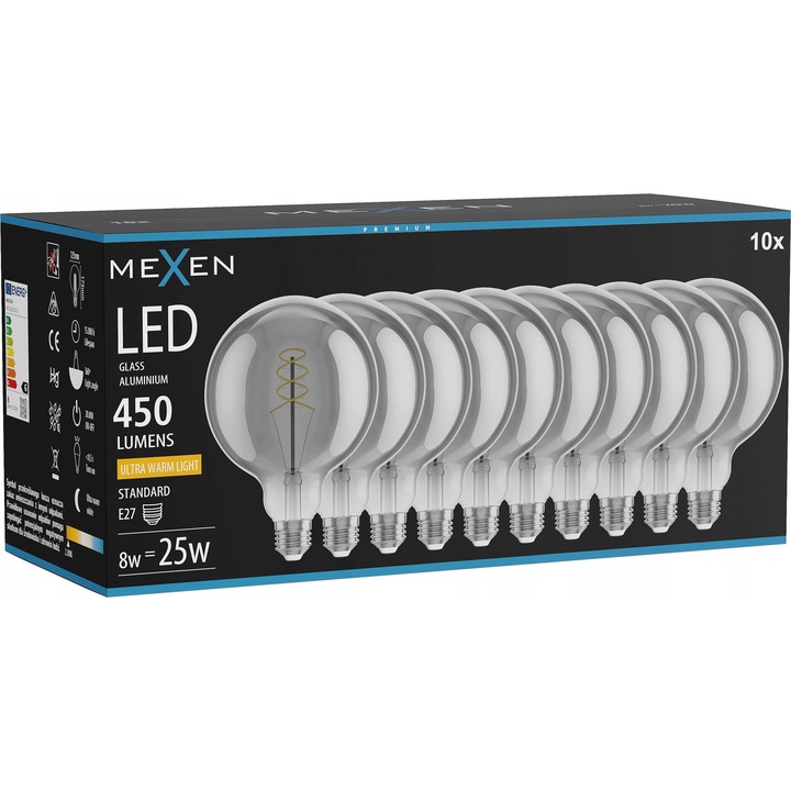 LED крушка Mexen Vintis E27 G125 8W 2200K 450LM опушено стъклена