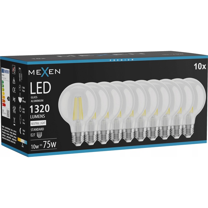 LED крушка Mexen VINTIS E27 G80 10W 4000K 1320 LM прозрачна