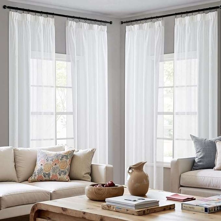 Завеси, CE, Полупрозрачни завеси, комплект 4 броя, 140x145см, бели