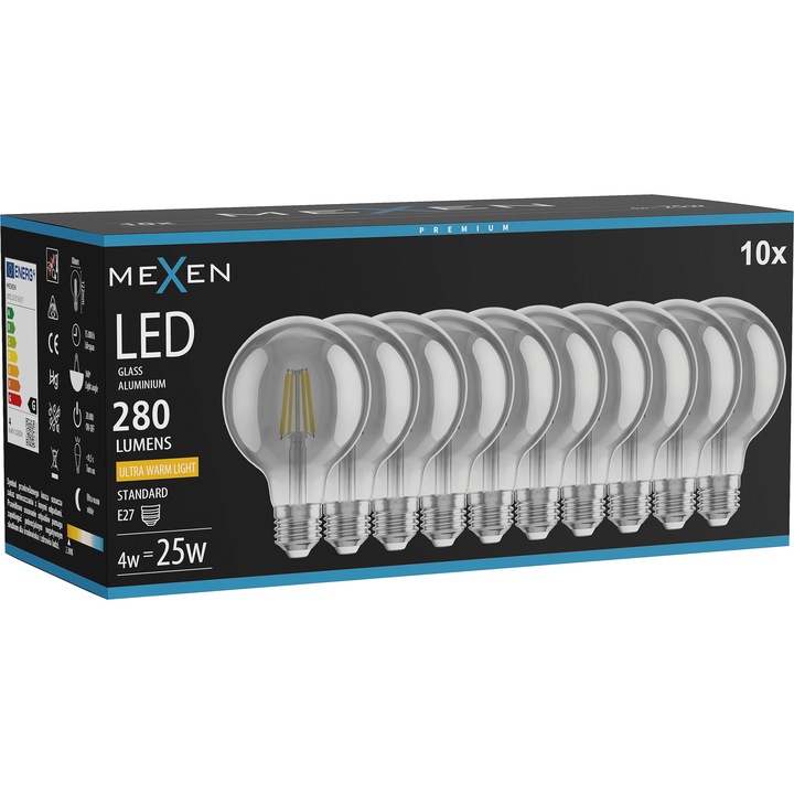 LED крушка Mexen Vintis E27 G80 4W 2200K 280 LM опушена