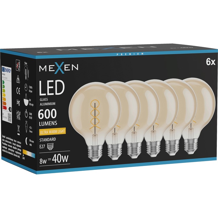 LED крушка Mexen Vintis E27 G95 8W 2200K 600 LM Amber