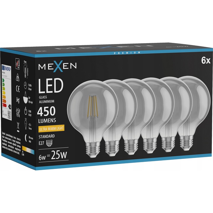 Bec LED Mexen Vintis E27 G95 6W 2200K 450 LM fumuriu