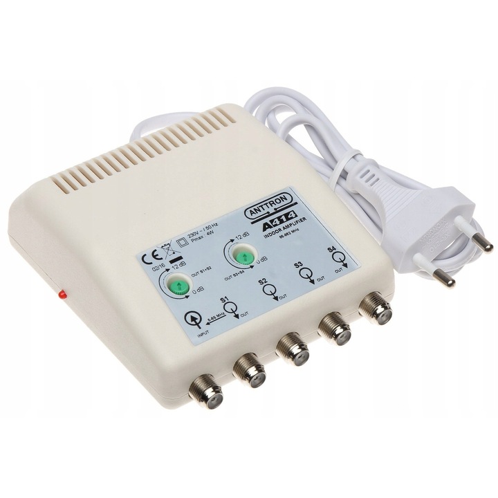 Anttron WSS-412R erősítő, 1 bemenet, 4 kimenet, 12 dB, 115x95x35mm