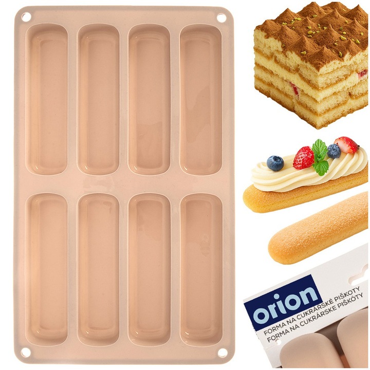 Formă pentru biscuiți, Orion, silicon, bej, 28x17x2 cm, 8 cavități alungite