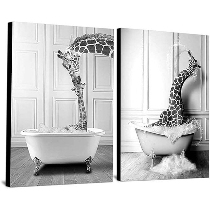 Tablou WADBTP, obraz cu girafa in cada, set 2 bucati, 60x90cm