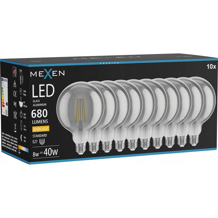 LED крушка Mexen Vintis E27 G125 8W 2700K 680 LM опушена