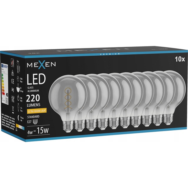 LED крушка Mexen Vintis E27 G95 4W 2200K 220 LM опушена