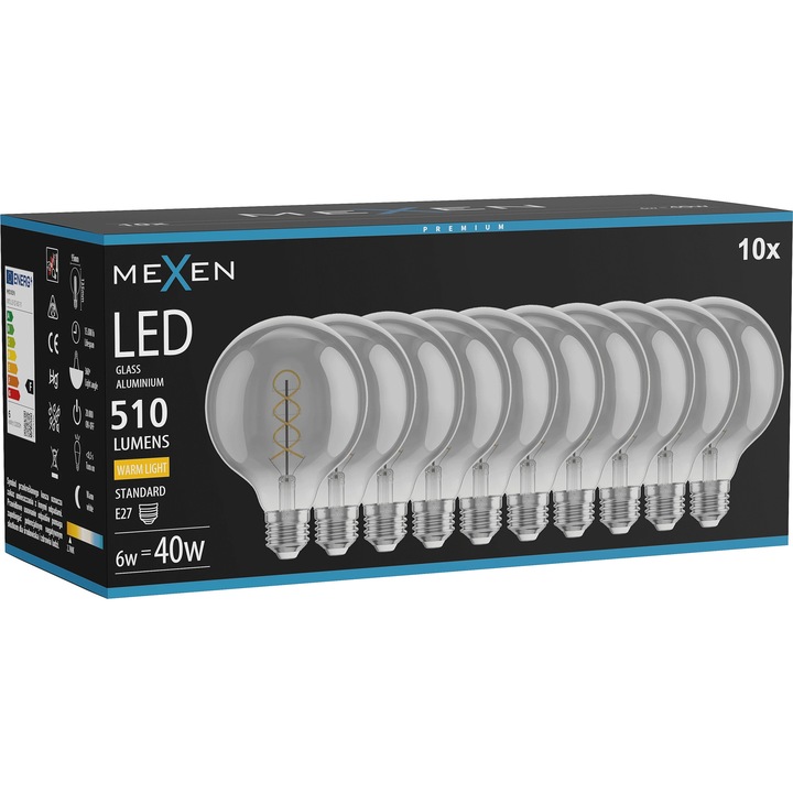 LED крушка Mexen Vintis E27 G95 6W 2700K 510 LM опушена