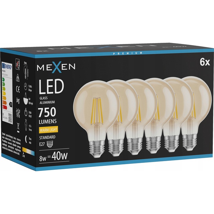 Bec LED Mexen Vintis E27 G80 8W 2700K 750 LM Amber