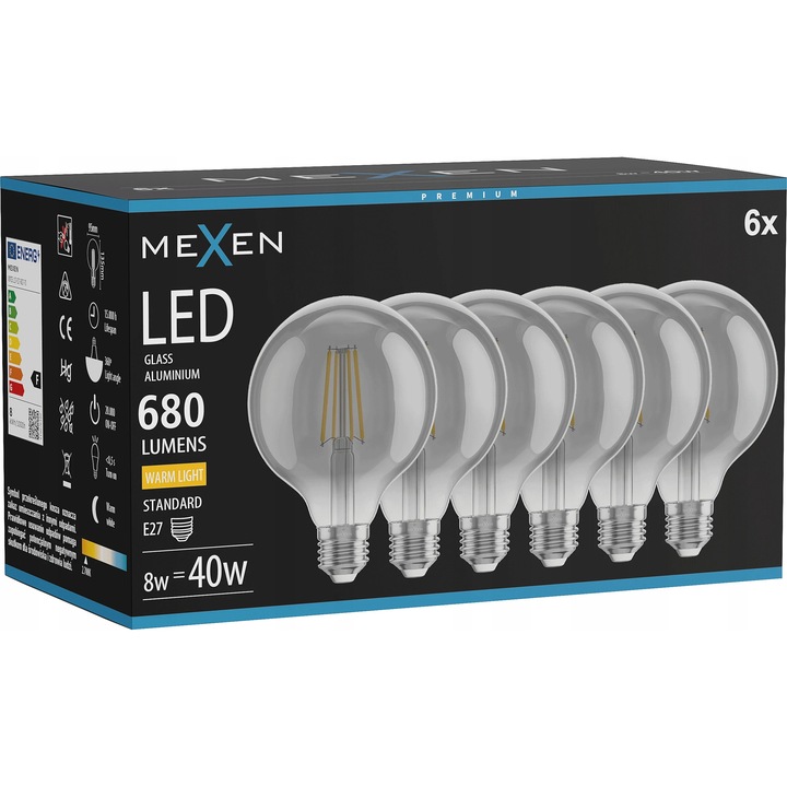 Bec LED Mexen Vintis E27 G95 8W 2700K 680 LM fumuriu