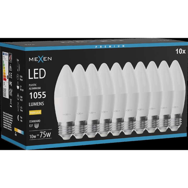 Bec LED Mexen Nova 10W E27 C37 3000K, 1055 LM
