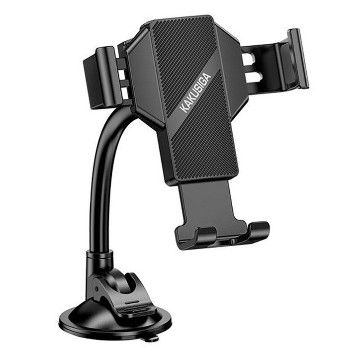 Suport auto Kaku KSC-714B, Fixare pe bord/parbriz, Cleme laterale, Brat flexibil, Negru