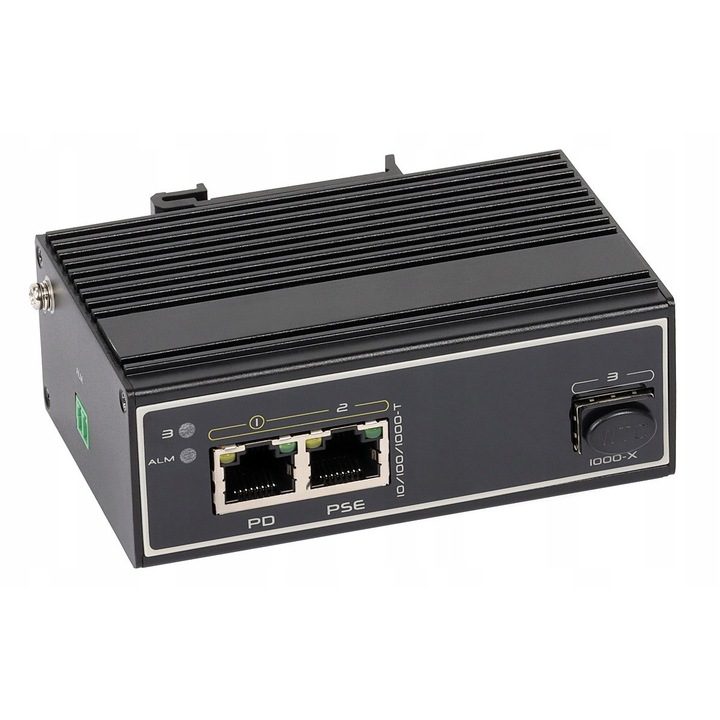 Индустриален PoE комутатор ULTIPOWER 321SFP 2xGE 1xSFP, IP40, 101x65x36mm