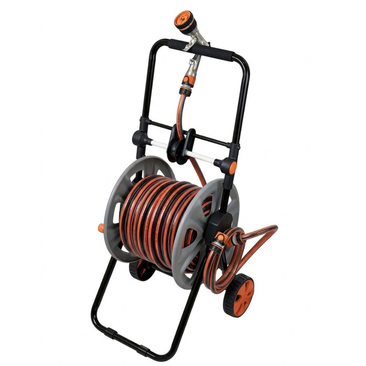 Kerti tömlő kocsival, szórópisztoly, 1/2", 50+2 m, 4 rétegű, erősített, Richmann Exclusive