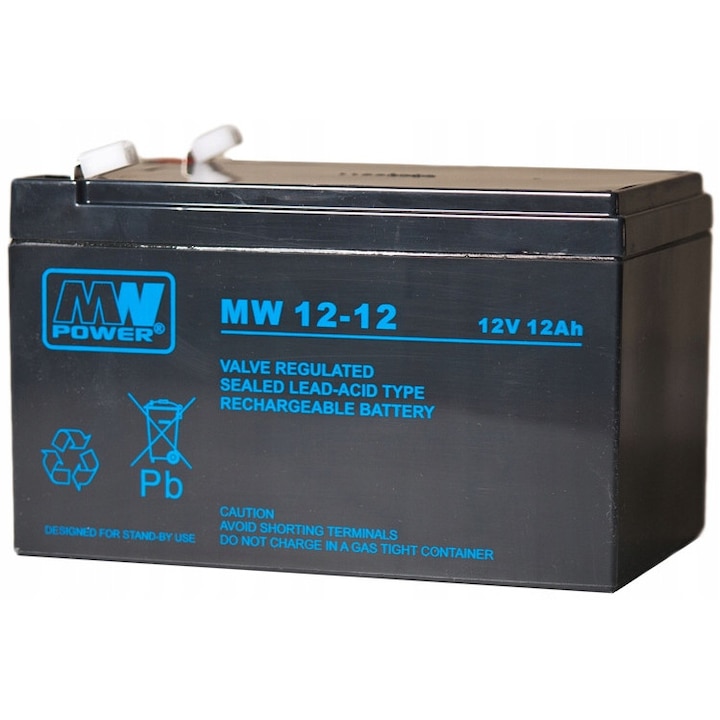 Acumulator AGM MW Power 12V 12Ah, tehnologie VRLA, pentru UPS, dimensiuni 151x98x98mm