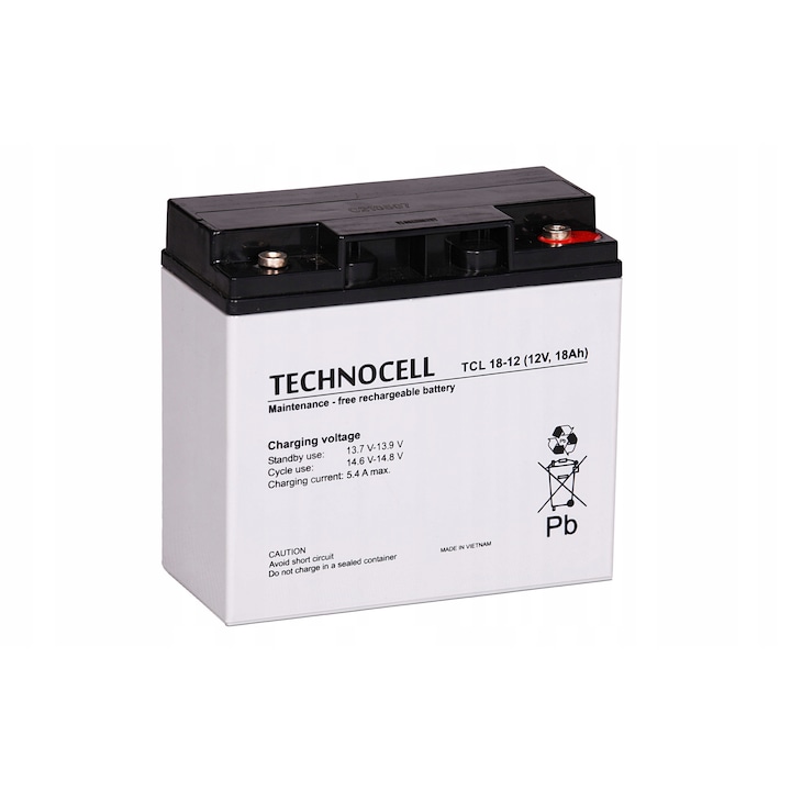 Acumulator AGM VRLA TECHNOCELL TCL 18Ah 12V, dimensiuni 181x77x167mm, fara intretinere