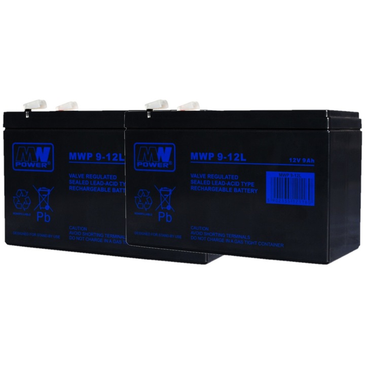 Set acumulatori MW Power MWP 9-12L, 12V, tehnologie AGM, 2x9Ah