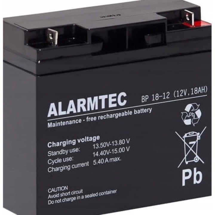 Acumulator AGM VRLA ALARMTEC BP 18-12, 12V, 18Ah, dimensiuni 168x182x77mm