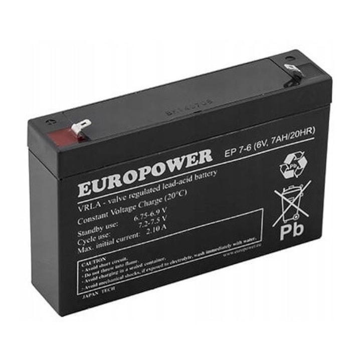 Acumulator AGM VRLA EUROPOWER EP 7-6, 6V, 7Ah, fara intretinere