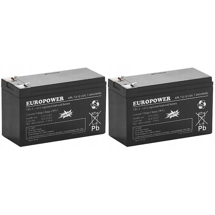 Set acumulatori EUROPOWER EPL 7,2-12, 2x, 12V, 7,2Ah, tehnologie AGM