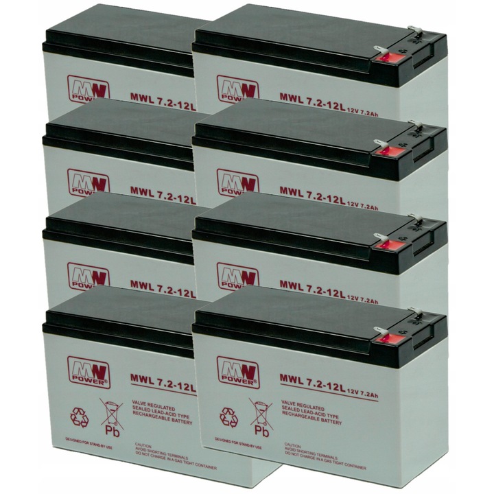 Set acumulatori MWL 7,2-12, 8x, tehnologie AGM, 12V, pentru UPS-uri