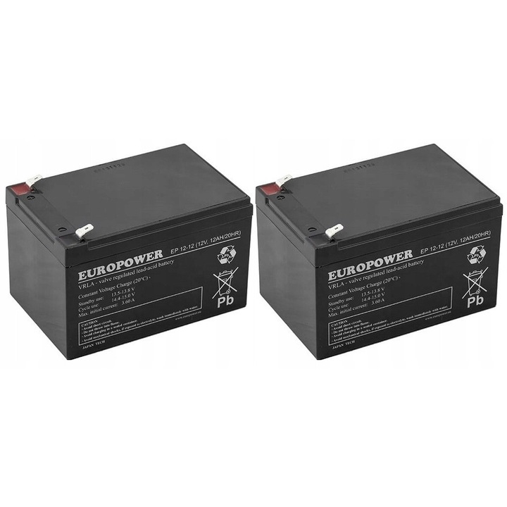 Set acumulatori EUROPOWER RBC6 2x EP 12-12, 12V, 12Ah, tehnologie AGM